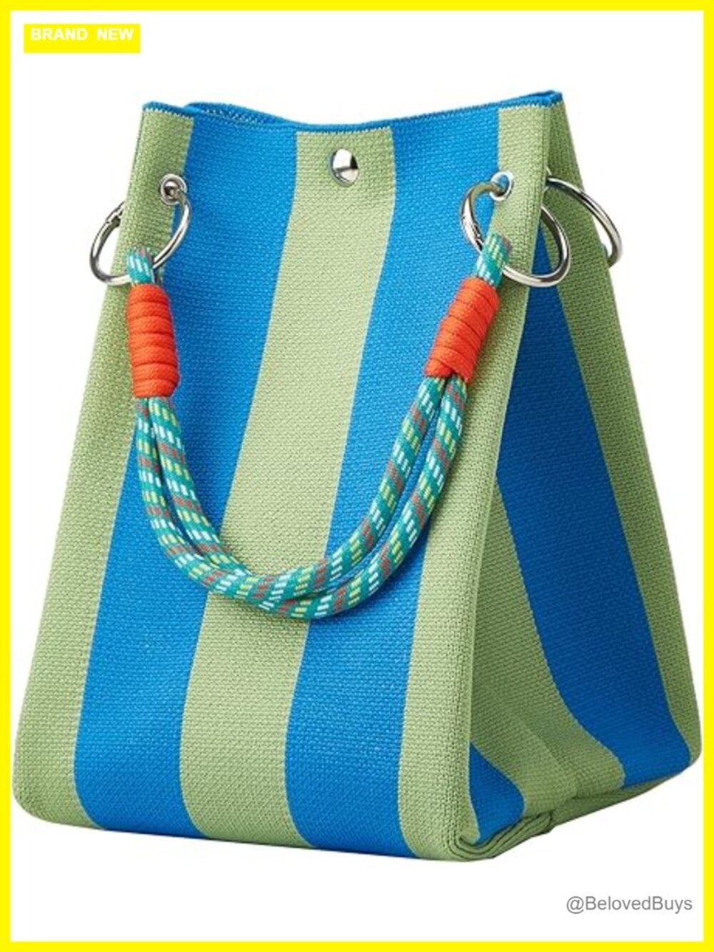 Striped Crochet Bucket Tote Lightweight Travel Shoulder Bag Weekend Purse